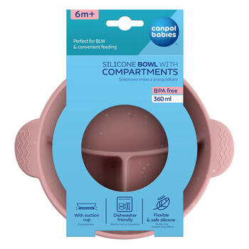 CANPOL BABIES silikona bļoda ar neslīdošu dibenu DOTS, 3 nodalījumiem, 360 ml, 51/403_pin
