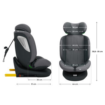 KINDERKRAFT autokrēsls I-GROW 2 PLUS, 40-150 cm., Grey, KCIGRO02GRYPL00