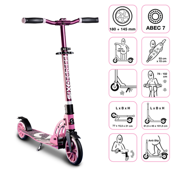Six Degrees Aluminium Scooter skrejritenis 180/145 mm, rozā (AU 588)