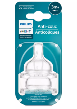 Philips Avent Pretkoliku barošanas pudeļu silikona knupīši, vidēja plūsma, 3M+ (2 gab.) (SCY763/02)