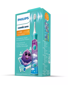 Sonicare zobu birste bērniem 3+ ar bluetooth un 8 maināmiem dizainiem, zils (HX6322/04)