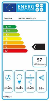 Electrolux izvelkams tvaika nosūcējs, 60 cm, C, pelēks (LFP326S)