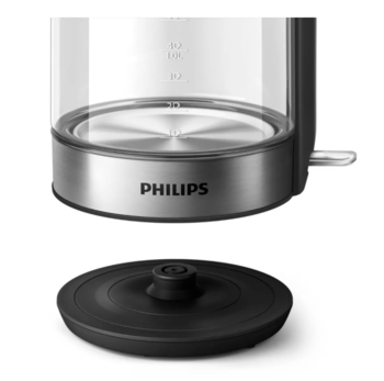 PHILIPS Tējkanna 1.7 l, stikla, melna/sudraba (HD9339/80)