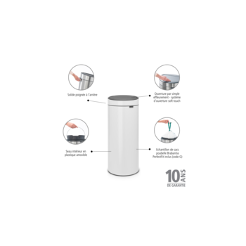 BRABANTIA atkritumu tvertne, 30 l, White (115141)