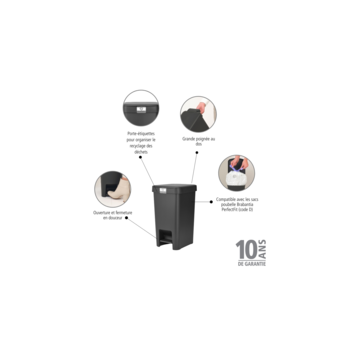 BRABANTIA atkritumu tvertne ar pedāli StepUp,16 l, Dark Grey (800306)