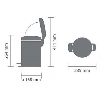 BRABANTIA atkritumu tvertne ar pedāli NewIcon, 3 l, Brilliant Steel (113147)