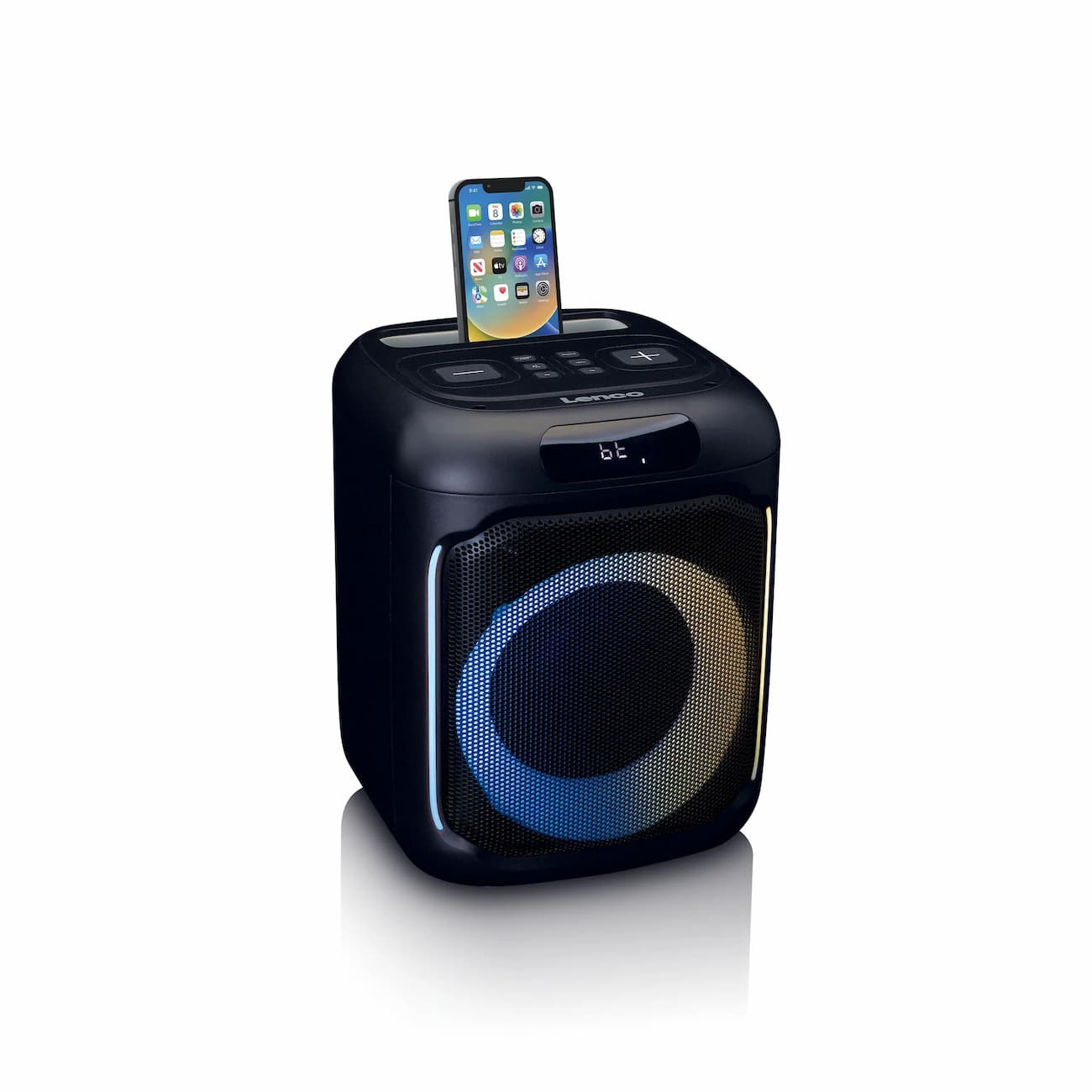 Lenco bluetooth skaļrunis, ar apgaismojumu un mikrofonu (PA-101BK)
