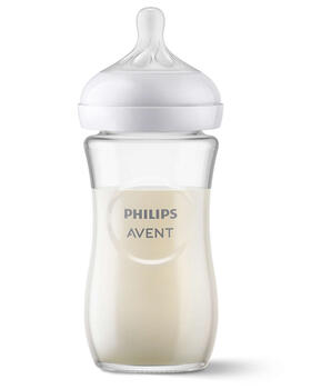 Philips Avent Natural Response stikla zīdaiņu pudelīte 240 ml, vidējas plūsmas knupītis 1m+ (SCY933/01)