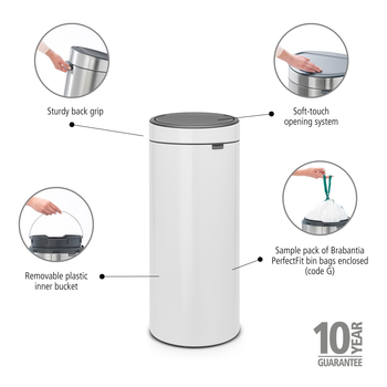 BRABANTIA atkritumu tvertne, 30 l, White (115141)