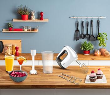 TEFAL mikseris Prep'Mix+, 500W, balts/melns (HT461138)