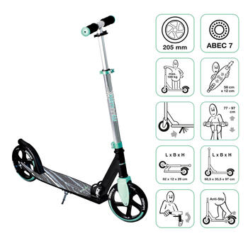 Muuwmi Aluminium Scooter skrejritenis 205 mm, tirkīza zils (AU 566)