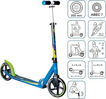 Muuwmi Aluminium Scooter skrejritenis 205 mm,zaļš-zils - melns (AU 522)
