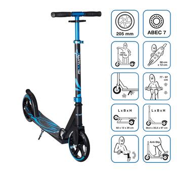 Muuwmi Aluminium Scooter Plus skrejritenis 205 mm, zils - melns (AU 575)