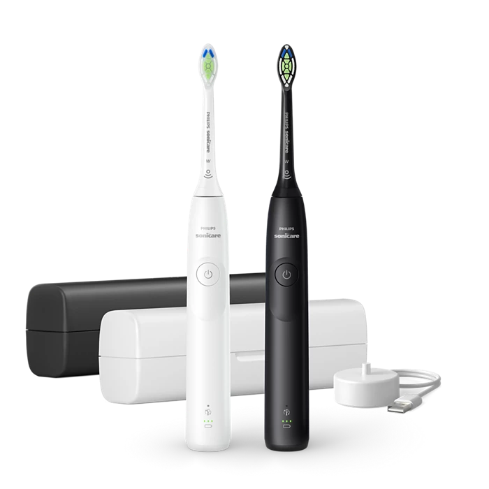 PHILIPS 5300 Sonic elektriskās zobu birstes, 2 gab., balta un melna (HX7109/01)