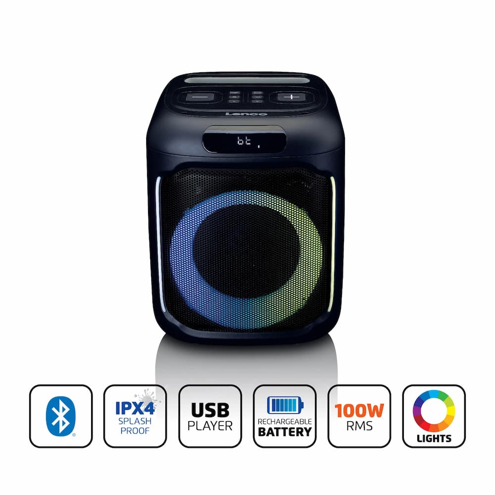 Lenco bluetooth skaļrunis, ar apgaismojumu un mikrofonu (PA-101BK)