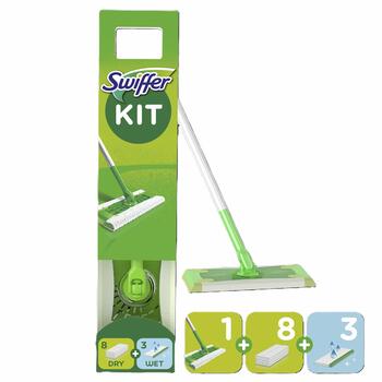 Swiffer Sweeper Starter Kit slota ar 11 salvetēm (sausas 8 gab + mitras 3 gab) (80713351)