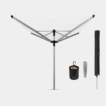 BRABANTIA rotējošs veļas žāvētājs, 50m, met.stipr+pārv+soma, Metallic Grey (100246)