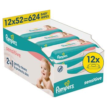 Pampers Sensitive mitrās salvetes zīdaiņiem, 12 iepak., 624 gab. (80874487)
