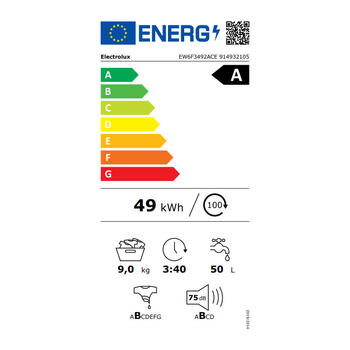 Electrolux 600.sērija veļas mazg.mašīna ar SensiCare un AutoDose, 9kg, balta (EW6F3492ACE)