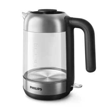 PHILIPS Tējkanna 1.7 l, stikla, melna/sudraba (HD9339/80)