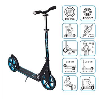 MUUWMI Aluminium Scooter PRO skrejritenis 215 mm, zils (AU 567)
