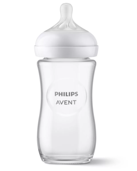 Philips Avent Natural Response stikla zīdaiņu pudelīte 240 ml, vidējas plūsmas knupītis 1m+ (SCY933/01)