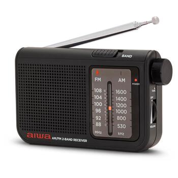 AIWA pārnēsājams analogais kabatas radio uztvērējs, AM/FM, melns (RS-55/BK)