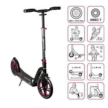 MUUWMI Aluminium Scooter PRO skrejritenis 250/215 mm, sarkans (AU 580)