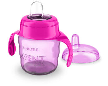 Philips Avent Easy Sip mācību krūzīte ar rokturiem, 6M+, 200ml, silikona snīpis, rozā (SCF551/03)