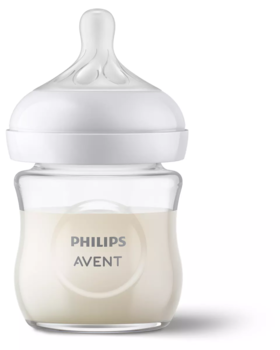 Philips Avent Natural Response stikla zīdaiņu pudelīte 125 ml, jaundzimušā knupītis, 0m+ (SCY930/01)