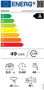 Electrolux veļas mazg.mašīna(front.ielāde), 9 kg, melna (EW7FG4492UDE)