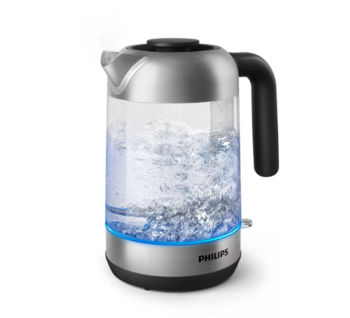 PHILIPS Tējkanna 1.7 l, stikla, melna/sudraba (HD9339/80)
