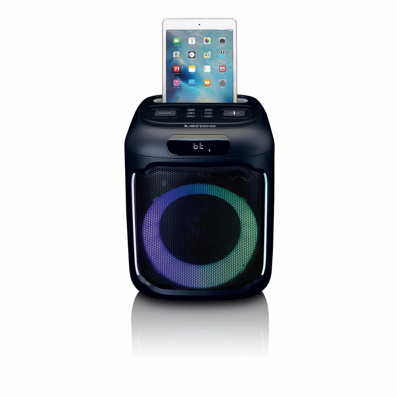 Lenco bluetooth skaļrunis, ar apgaismojumu un mikrofonu (PA-101BK)