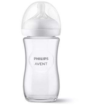 Philips Avent Natural Response stikla zīdaiņu pudelīte 240 ml, vidējas plūsmas knupītis 1m+ (SCY933/01)