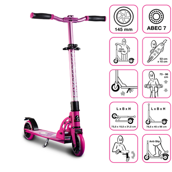 Six Degrees Aluminium Scooter skrejritenis 145 mm, rozā (AU 584)