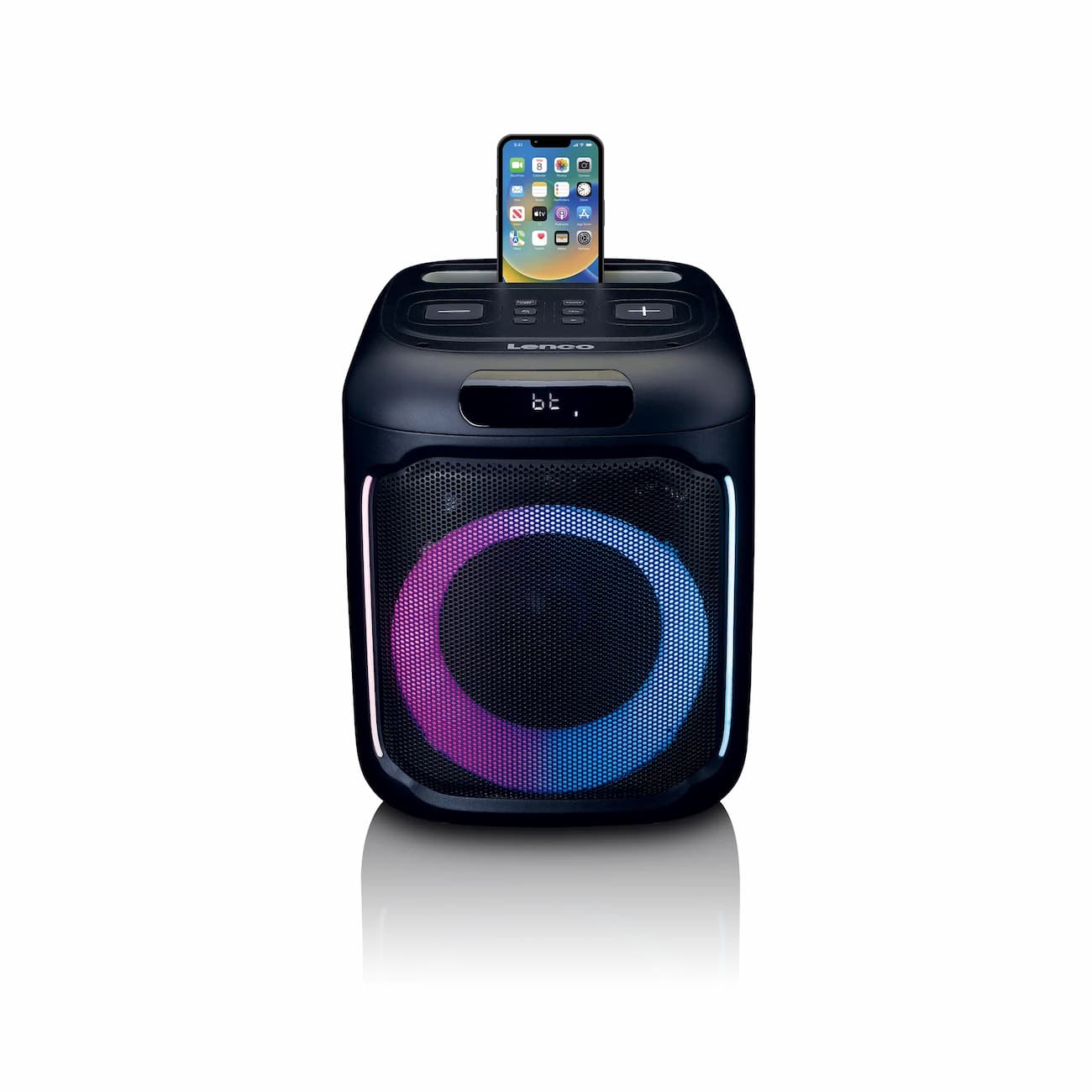 Lenco bluetooth skaļrunis, ar apgaismojumu un mikrofonu (PA-101BK)