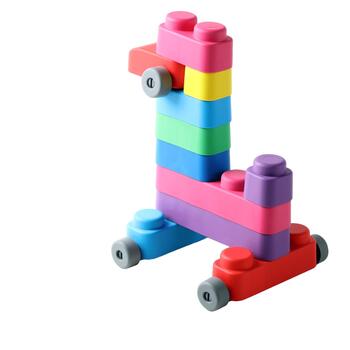 Gerardo's Toys mīksto klucīšu komplekts ar riepām, 14 gab. (10 gab. + 4 riepu detaļas) (GT3100)