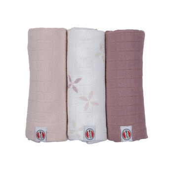 Lodger Swaddler Solid Matcha kokvilnas autiņš, Rose, 70x70 cm, 3gab. (SWM 107)