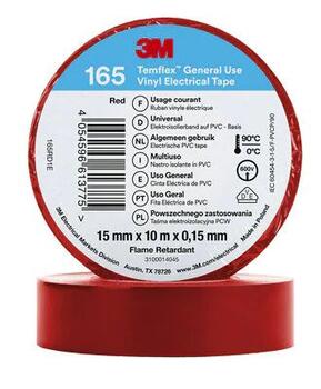 3M Temflex™ 165 Виниловая изоляционная лента 15мм x 10м x 0.15мм (Красная) (011324)