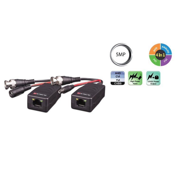 PTR-103VHP-HD ~ 5MPix AHD/TVI/CVI pasīvais vītā pāra pārveidotājs input DC12-36V (008684)