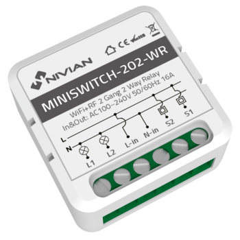NVS-MINISWITCH-202-WR ~ Nivian WiFi умное реле на 2 линии 16A (Tuya APP) (012578)