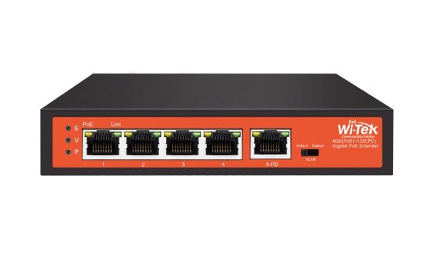 WI-PE51G ~ Гигабитный PoE повторитель 90W PoE-in / 4 PoE-out (010462)