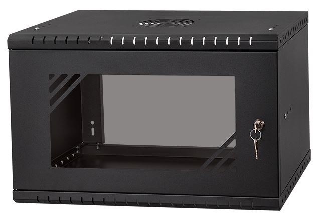 Komutācijas sienas skapis 19"- 6U - 450mm MELNS (010572)