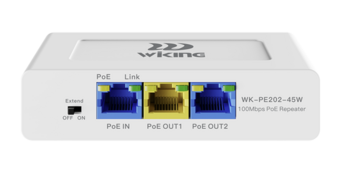 WK-PE202-45W ~ 1x100Mbps Hi-PoE 45W IN, 2x100Mbps PoE+/Hi-PoE 45W Out PoE удлинитель (013322)
