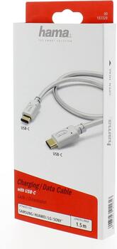 Hama 00183328 Charging/Data Cable, USB Type-C - USB Type-C 1.5m White