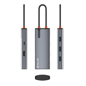 Tellur USB-C hub, PD 3.0 100W, HDMI, 3xUSB 3.0 grey