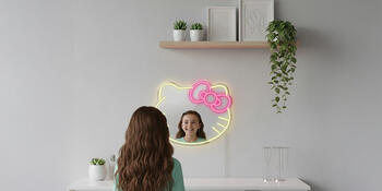Manta MASNL129WH Style Neon Lights Cat With A Bow LED Neon Mirror