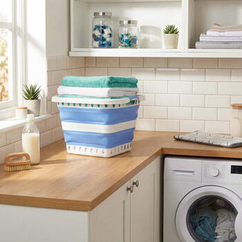 Beldray LA00000152EU7 40L Collapsible Laundry Basket, White/Blue