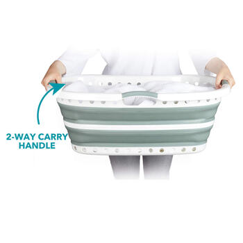 Beldray LA072979GRNFEU7 Collapsible Hip Hugger Laundry Basket 37 L, White/Grey