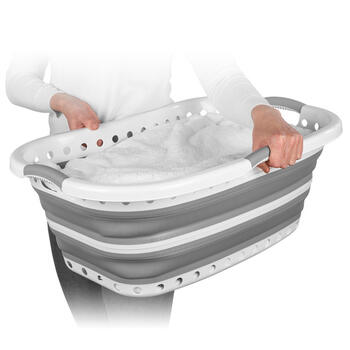 Beldray LA072979PGRYFEU7 Collapsible Hip Hugger Laundry Basket 37L, White/Grey